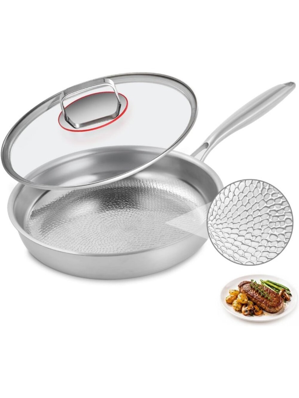 10” Hammered Titanium Frying Pan with Lid | Non-Toxic, Induction & Oven-Safe